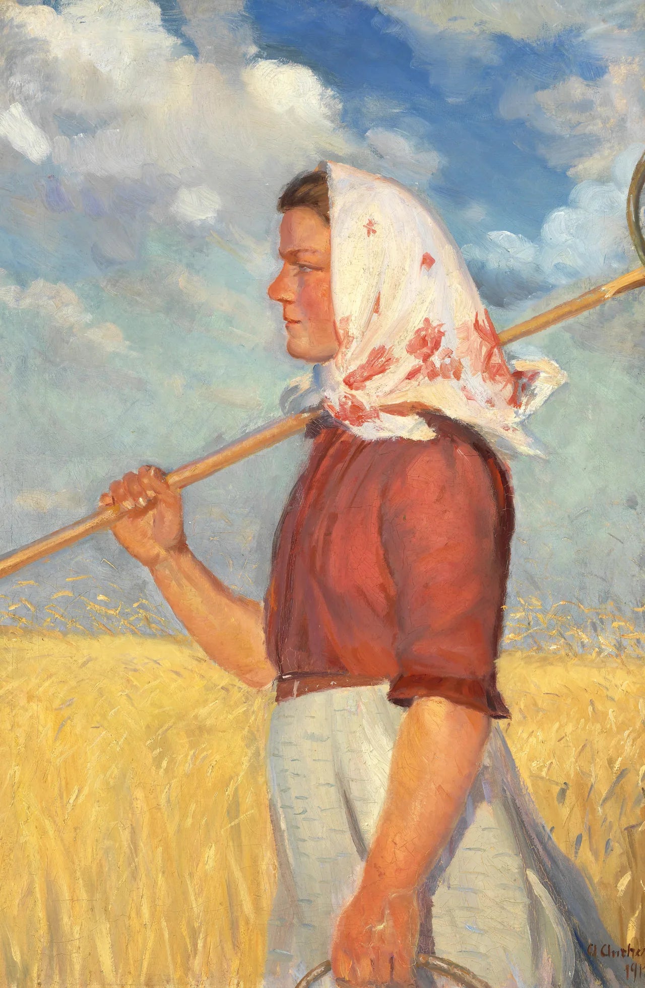 Un jeune ouvrier agricole devant un champ de maïs - Anna Ancher image 1 copie peinte à la main à l’huile