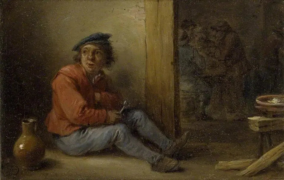 Un jeune paysan assis dans un intérieur - David Teniers le Jeune image 1 copie de tableau peinte à la main