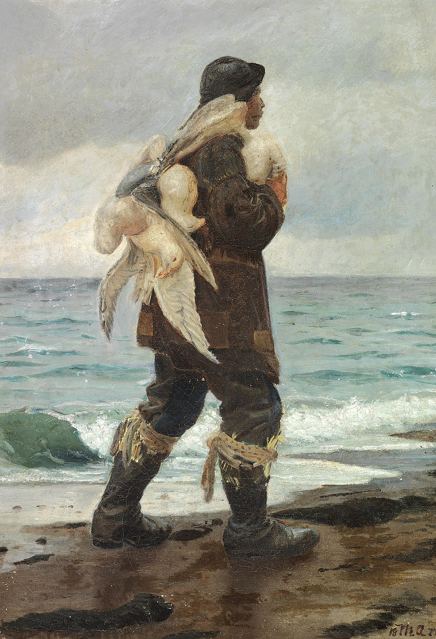 Un jeune pêcheur rentre chez lui avec les mouettes qu'il a attrapées. - Michael Peter Ancher