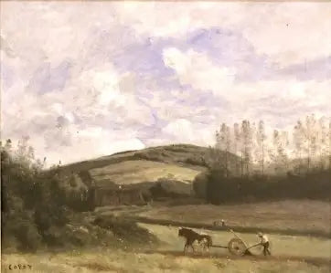 Un laboureur dans la campagne, environs d'Étretat - Jean-Baptiste Camille Corot image 1 reproduction artisanale de tableau