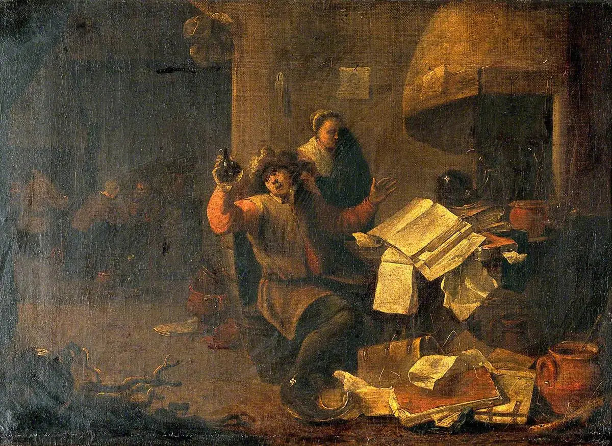 Un médecin-alchimiste examinant une fiole d'urine - David Teniers le Jeune image 1 copie de tableau peinte à la main
