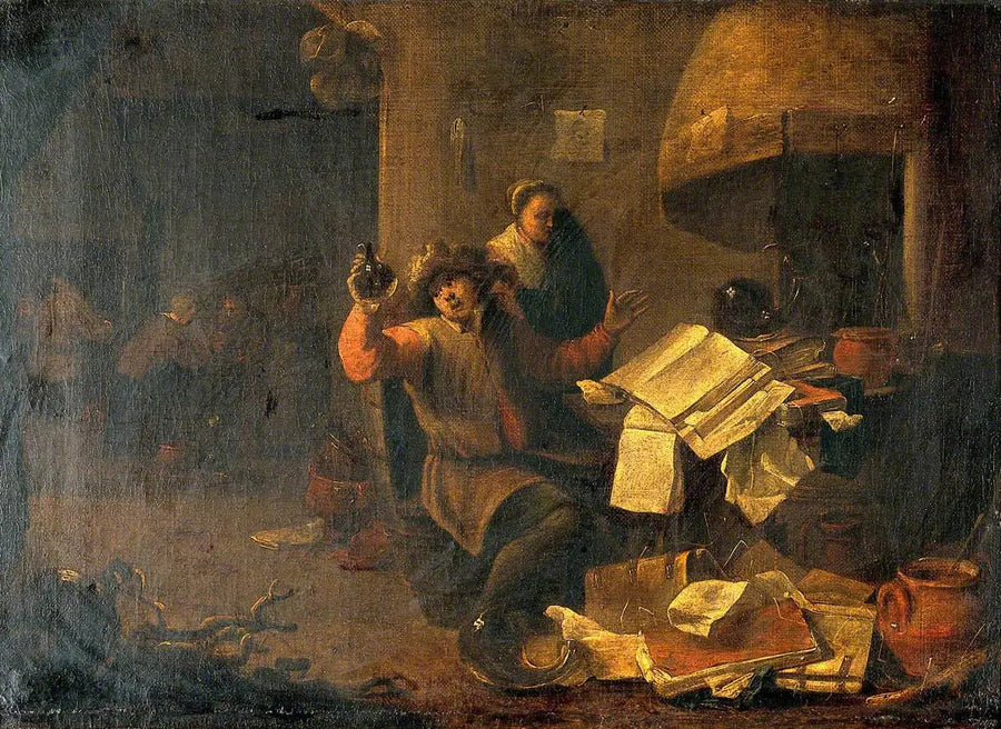 Un médecin-alchimiste examinant une fiole d'urine - David Teniers le Jeune