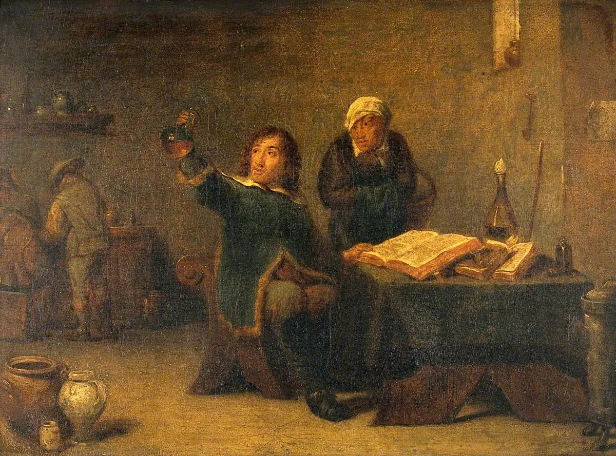 Un médecin examinant une fiole d'urine - David Teniers le Jeune image 1 copie peinte à la main à l’huile