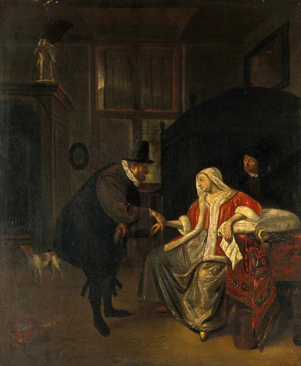 Un médecin prend le pouls d'une jeune fille amoureuse - Jan Steen image 1 copie de tableau peinte à la main