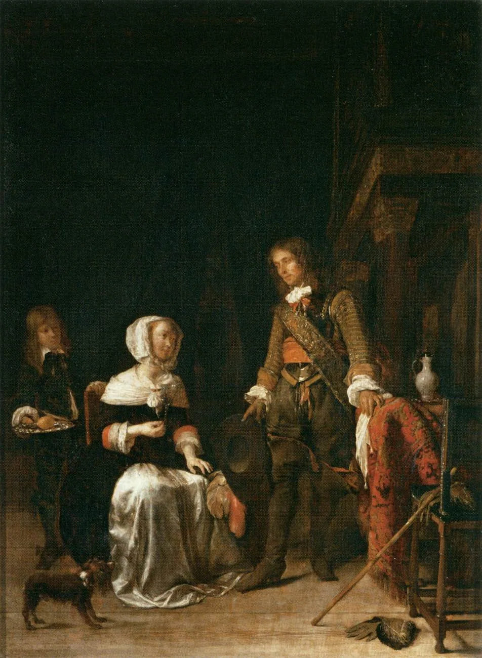 Un militaire recevant une jeune dame - Gabriel Metsu image 1 reproduction réalisée par Alpha Reproduction
