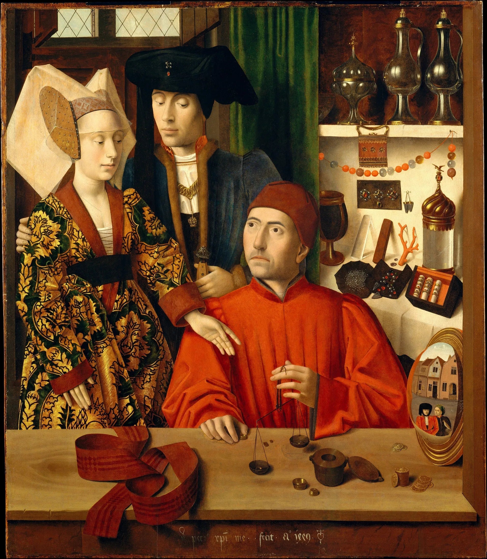 Un orfèvre dans son atelier, peut-être saint Éloi - Petrus Christus image 1 reproduction de peinture à l’huile