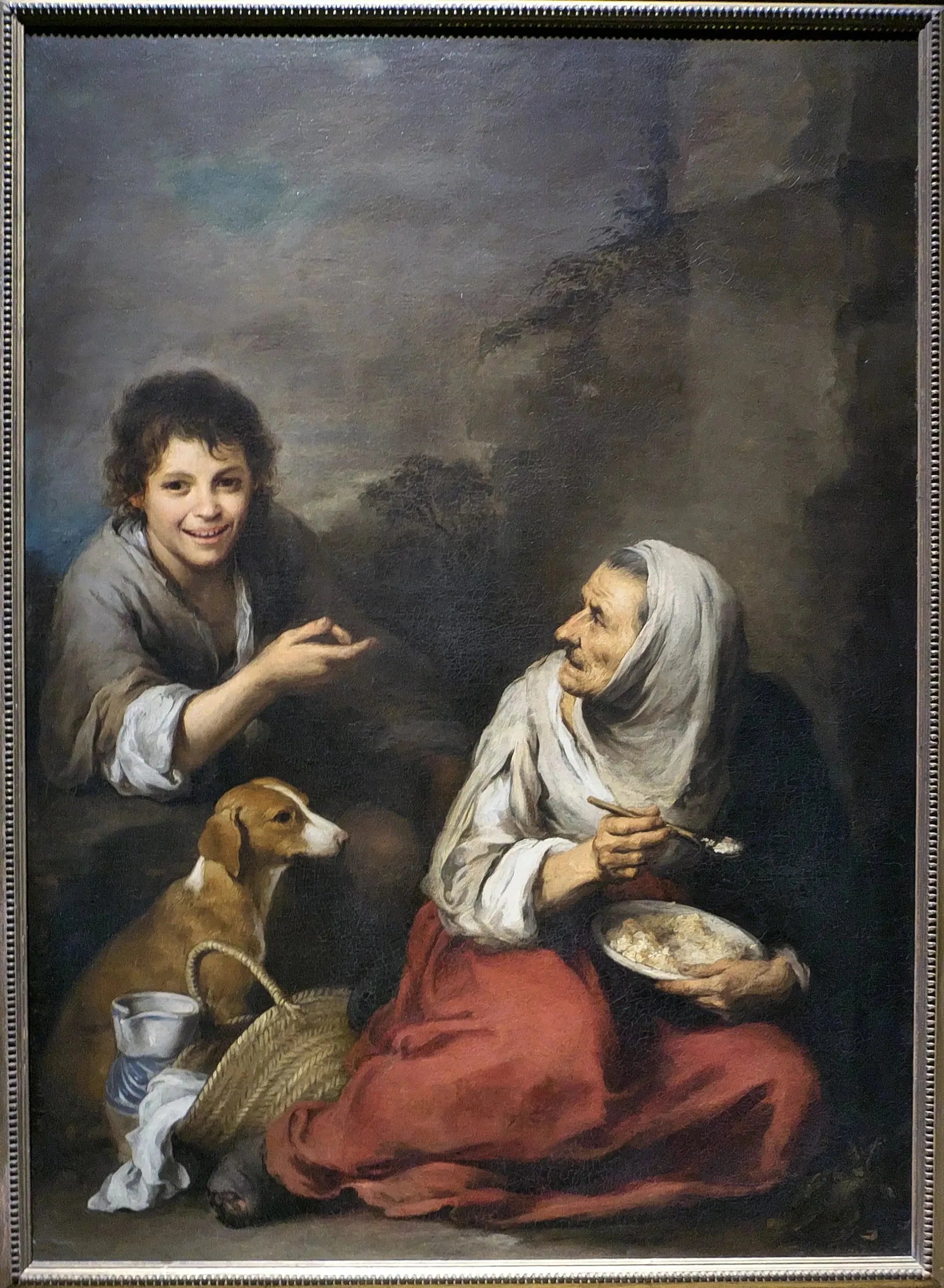 Un oursin se moquant d'une vieille femme mangeant des migas - Bartolomé Esteban Murillo image 1 reproduction artisanale de tableau