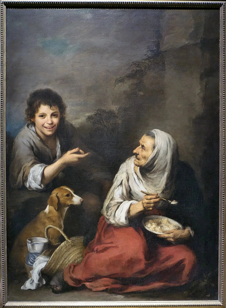 Un oursin se moquant d'une vieille femme mangeant des migas - Bartolomé Esteban Murillo