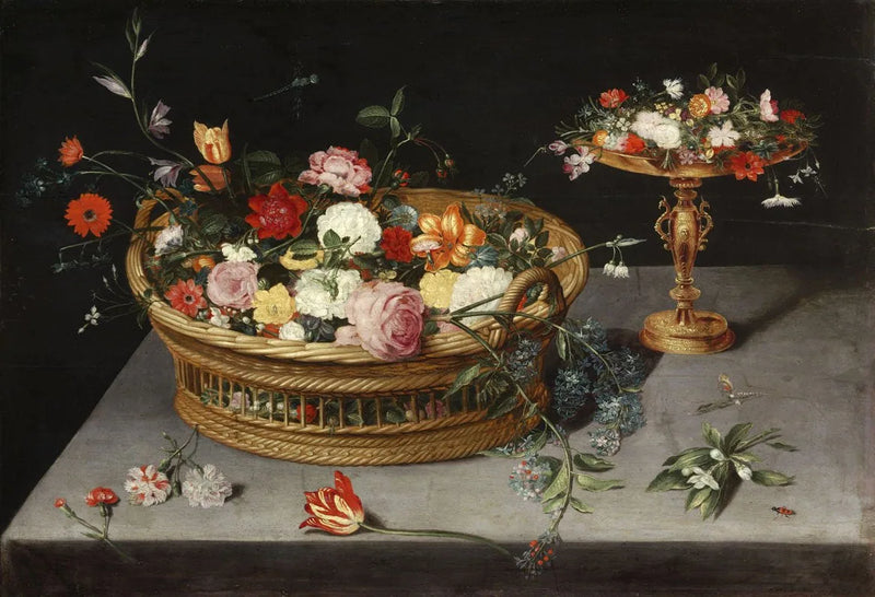 Un panier de fleurs et une coupe - Jan Brueghel l'Ancien