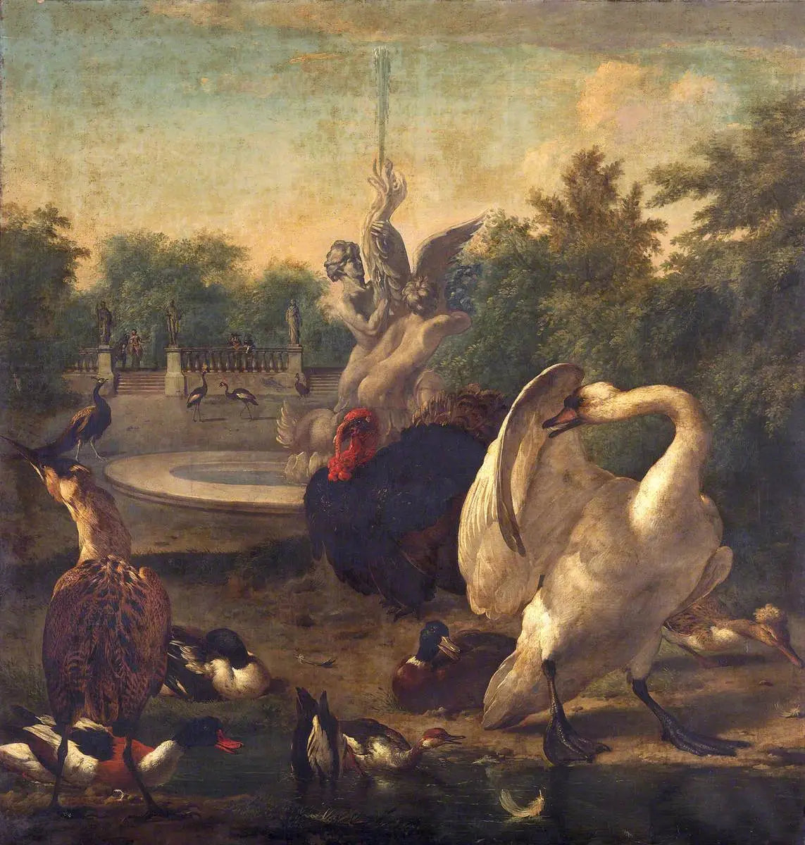 Un parc avec un cygne et d'autres oiseaux - Melchior de Hondecoeter image 1 reproduction réalisée par Alpha Reproduction