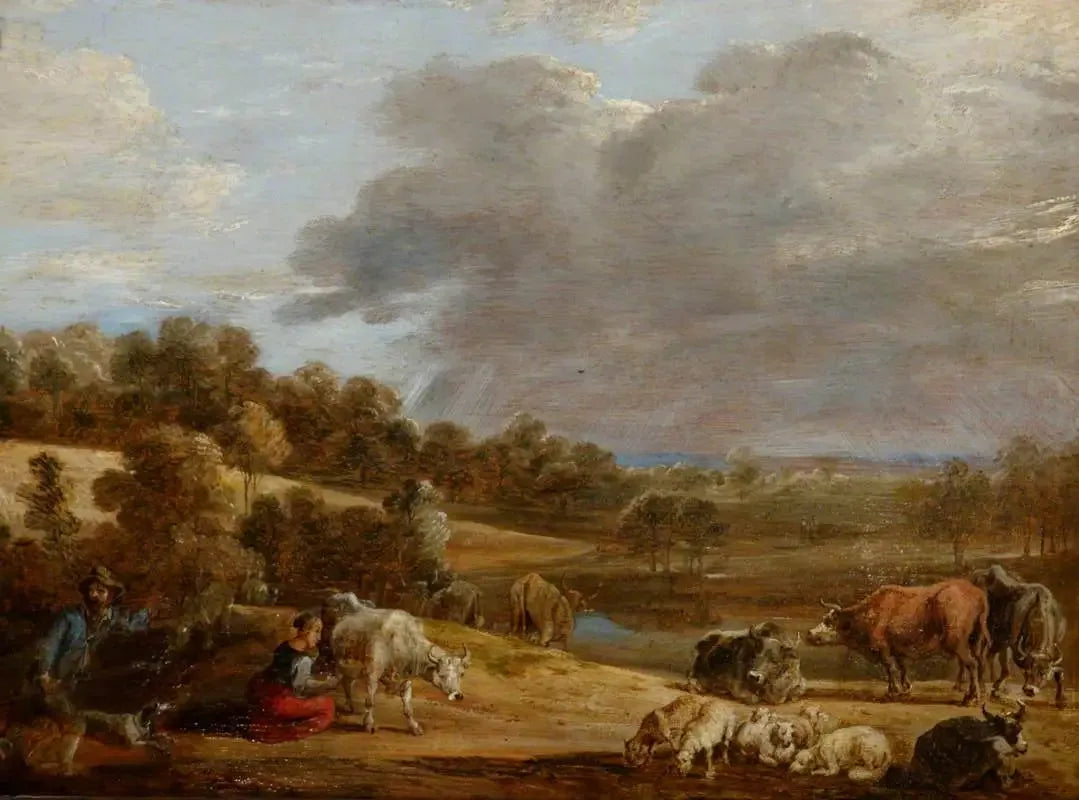 Un paysage avec une femme en train de traire - David Teniers le Jeune image 1 copie de tableau peinte à la main