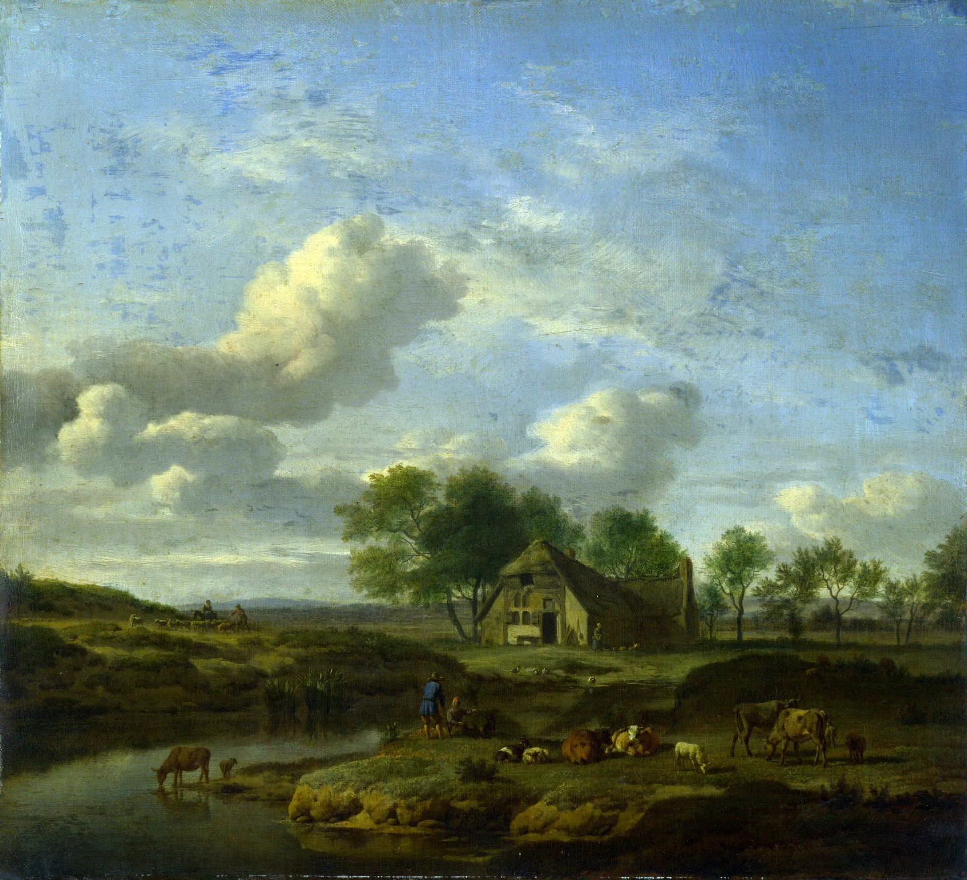 Un paysage avec une ferme au bord d'un ruisseau - Adriaen van de Velde image 1 reproduction réalisée par Alpha Reproduction