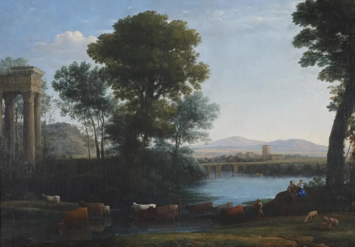 Un paysage classique avec du bétail traversant un ruisseau - Claude Lorrain image 1 tableau peint à l’huile sur toile