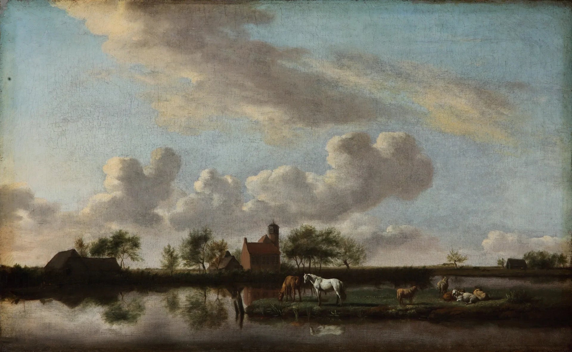 Un paysage de canal plat - Adriaen van de Velde image 1 copie peinte à la main à l’huile