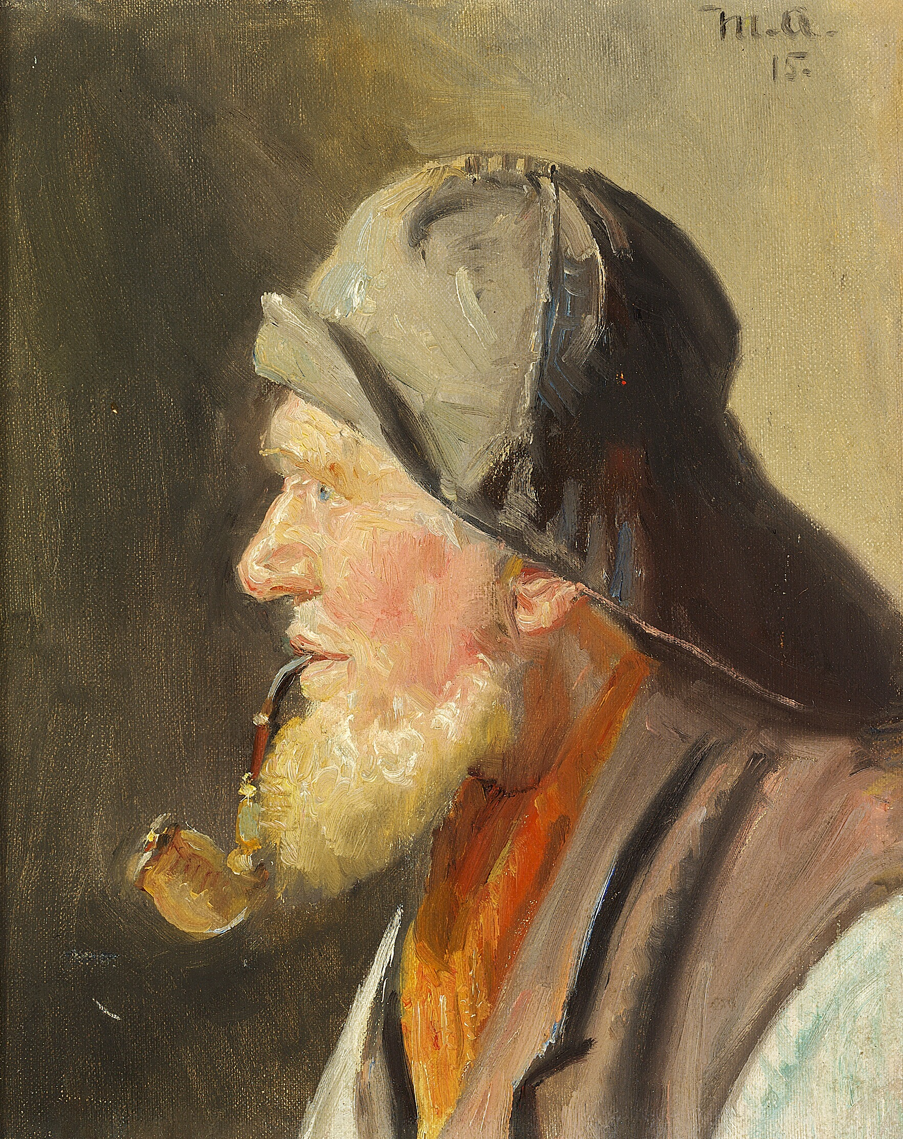 Un pêcheur avec une pipe et un ciré. - Michael Peter Ancher image 1 tableau peint à l’huile sur toile