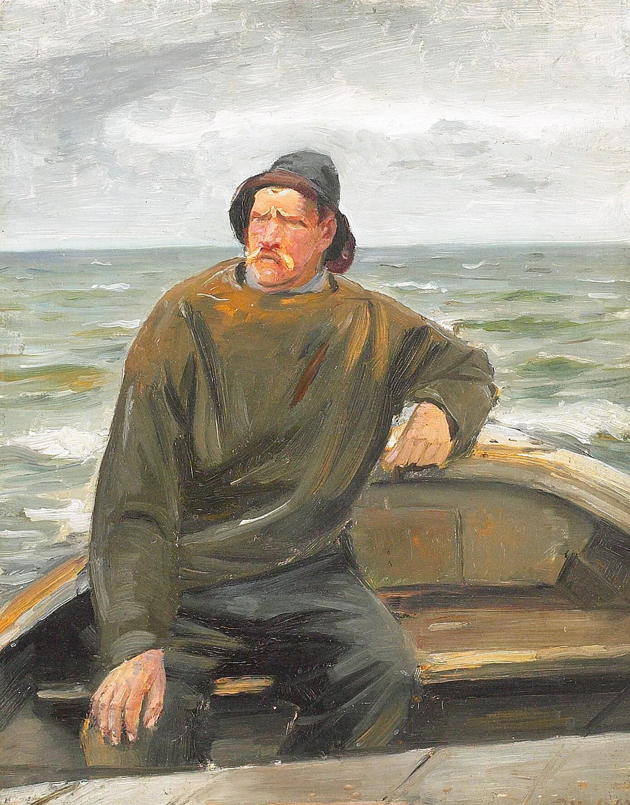 Un pêcheur dans un bateau. - Michael Peter Ancher