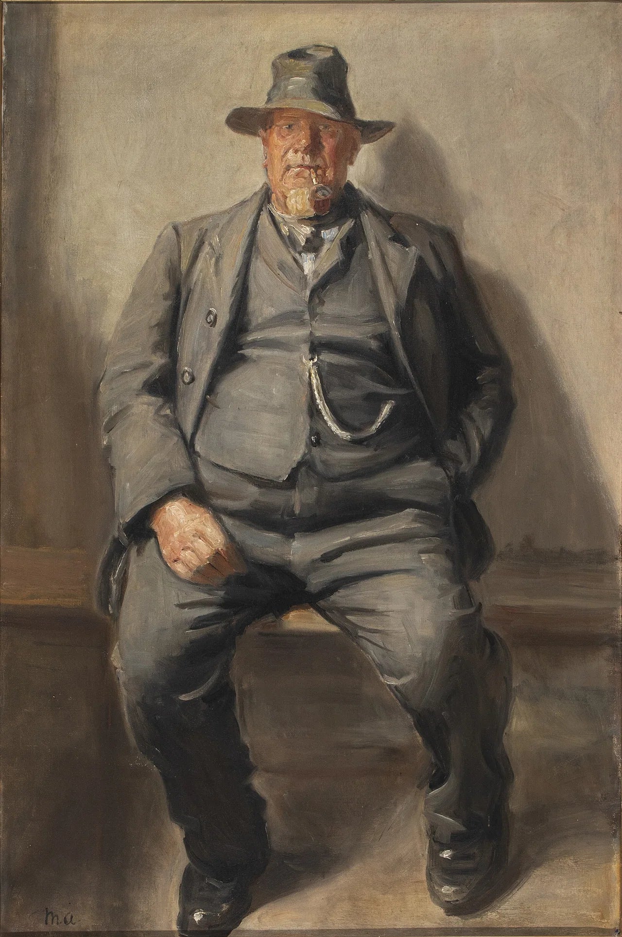 Un pêcheur de Bornholm, vêtu de son habit du dimanche, coiffé d'un chapeau et portant une chaîne de montre. - Michael Peter Ancher image 1 tableau peint à l’huile sur toile