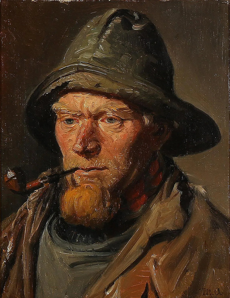 Un pêcheur de Skagen avec un ciré et une pipe. - Michael Peter Ancher