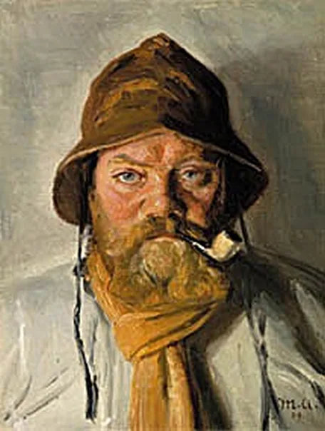 Un pêcheur de Skagen fumant la pipe et portant un ciré. - Michael Peter Ancher