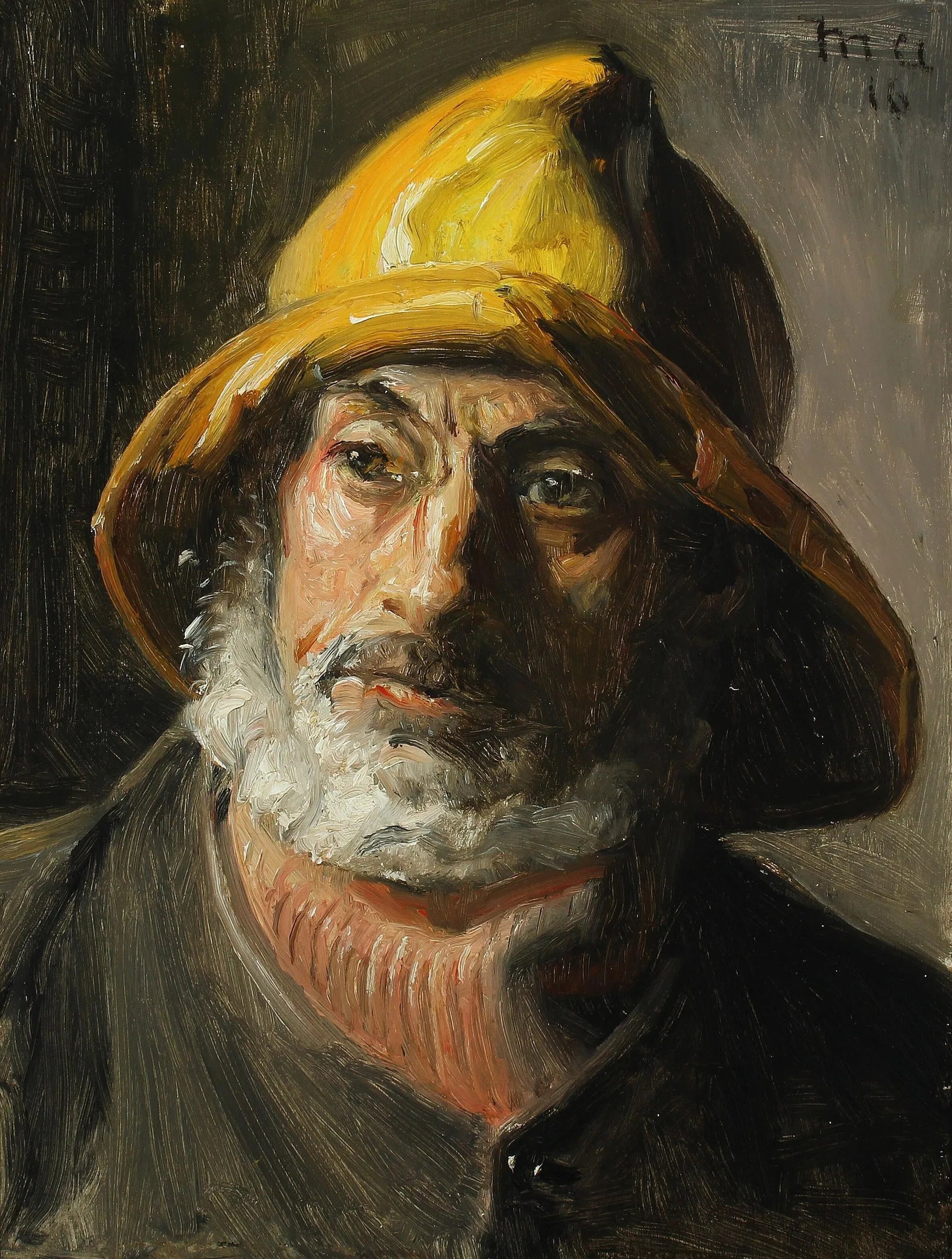 Un pêcheur de Skagen portant un ciré jaune. - Michael Peter Ancher image 1 tableau peint à l’huile sur toile
