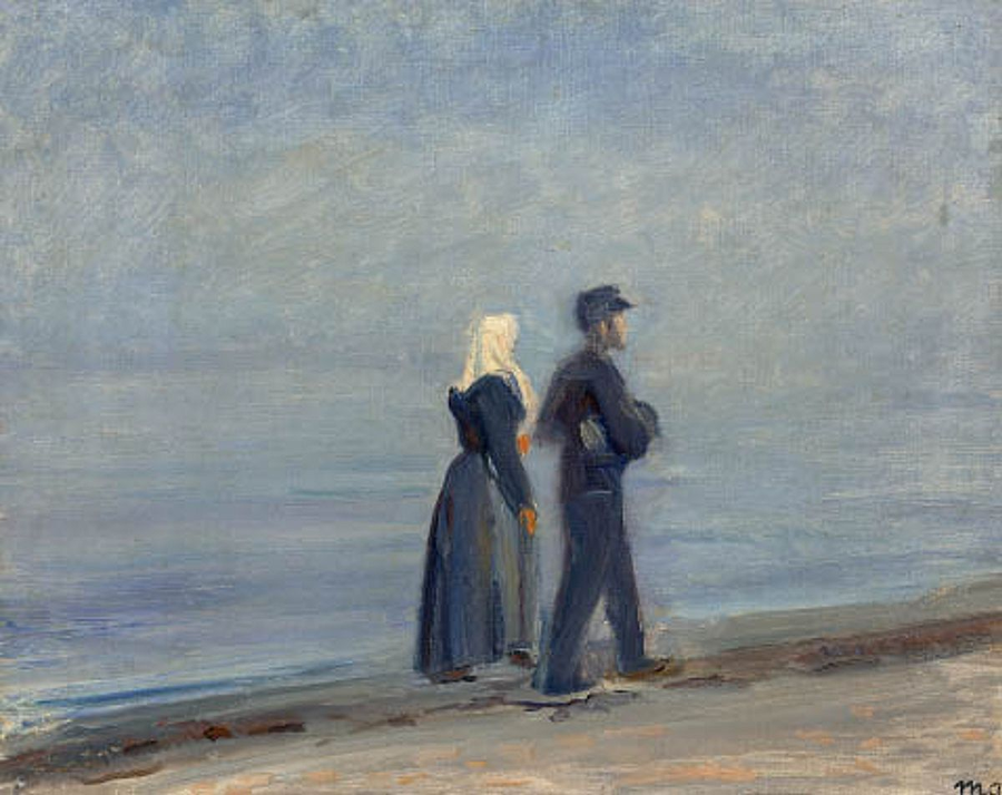 Un pêcheur et sa femme se promènent sur la plage de Skagen. - Michael Peter Ancher