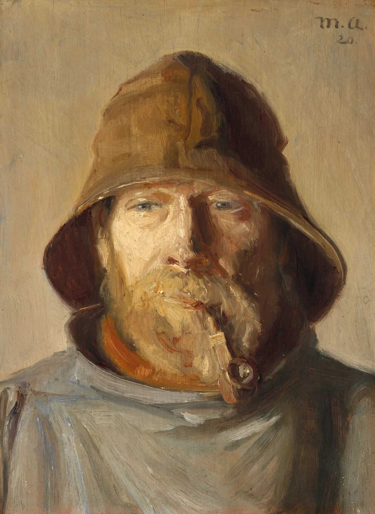Un pêcheur fumant la pipe, Skagen. - Michael Peter Ancher image 1 reproduction de peinture à l’huile