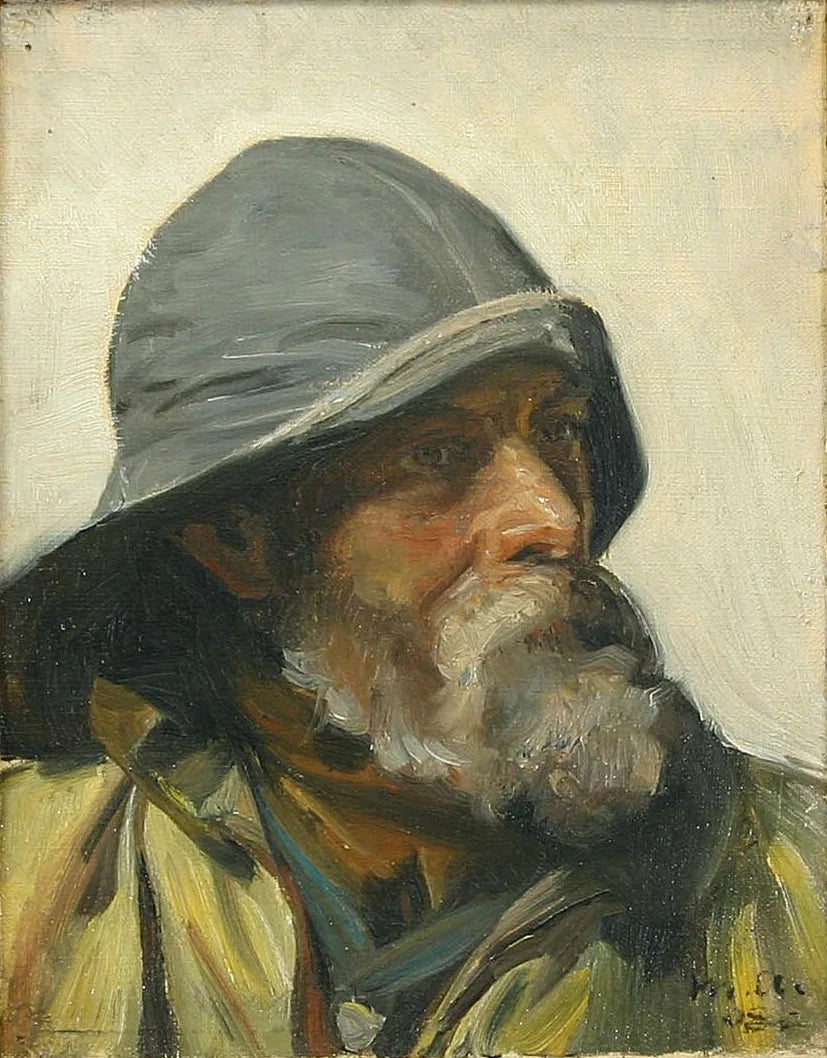 Un pêcheur portant un ciré (1908) - Michael Peter Ancher image 1 copie de tableau peinte à la main