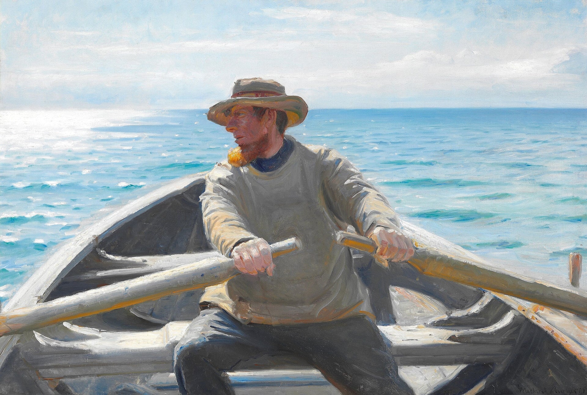 Un pêcheur qui rame. - Michael Peter Ancher image 1 copie de tableau peinte à la main