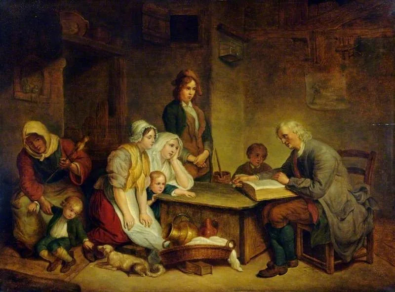 Un père lisant la Bible à sa famille - Jean-Baptiste Greuze image 1 copie peinte à la main à l’huile