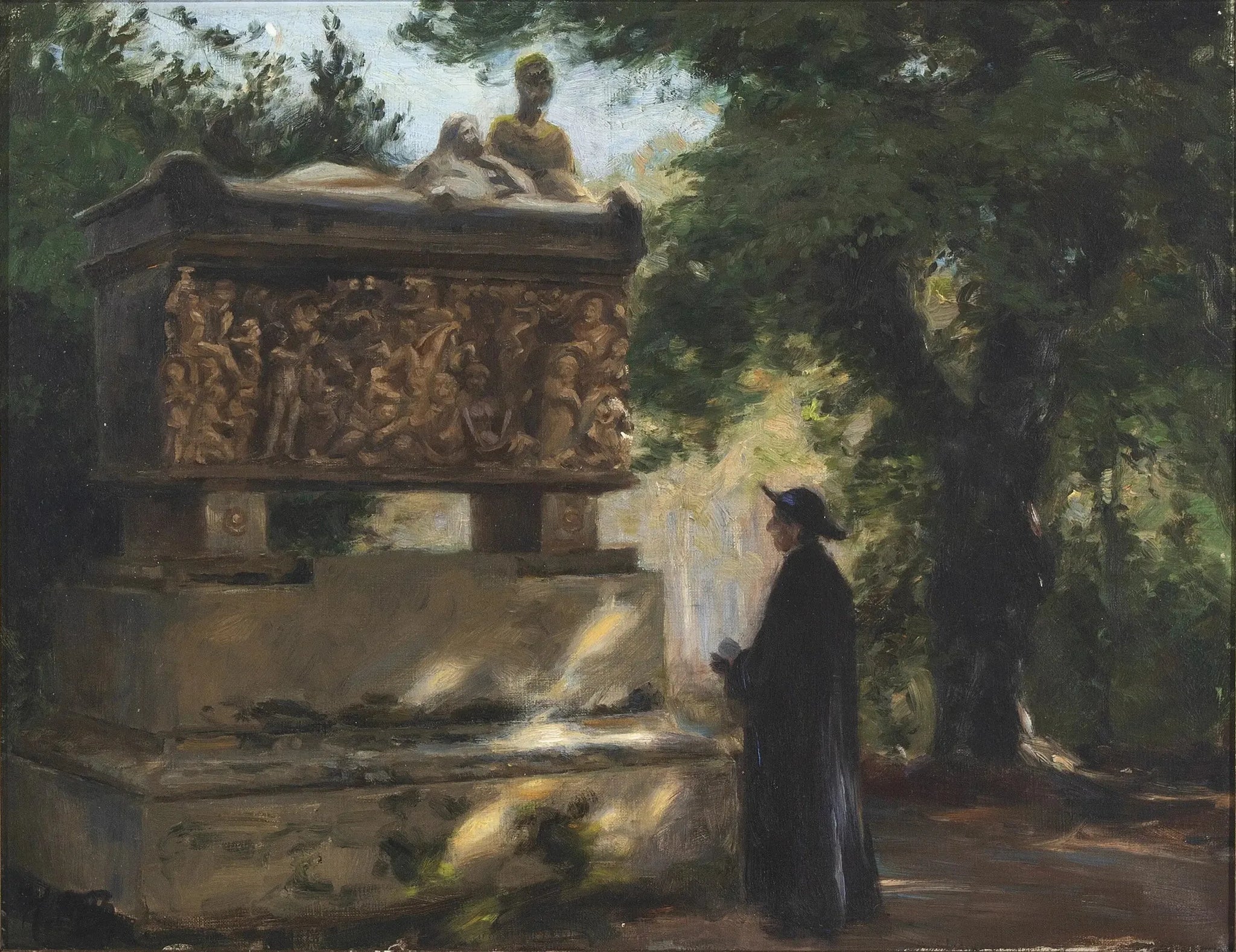 Un prêtre catholique devant un sarcophage - H. A. Brendekilde image 1 reproduction de peinture à l’huile