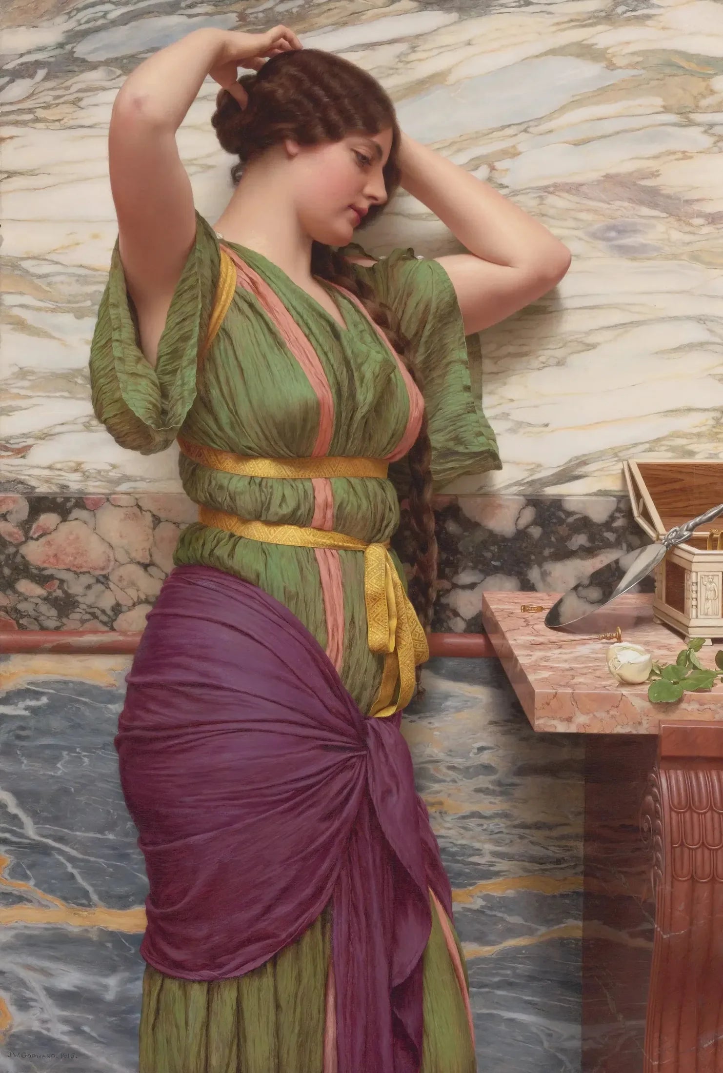 Un reflet flatteur - John William Godward image 1 reproduction de peinture à l’huile