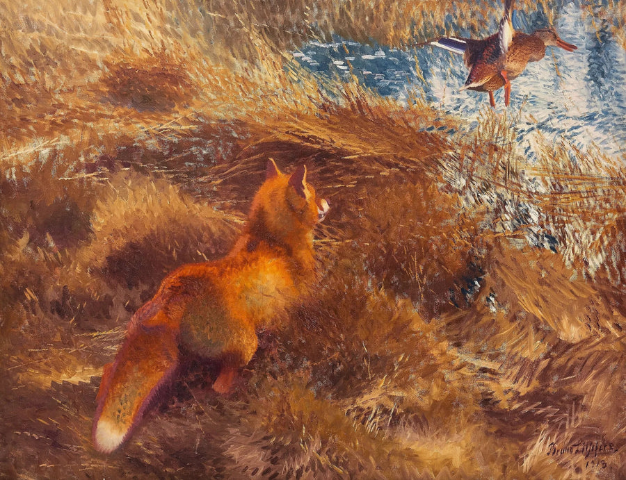 Un renard chassant un canard - Bruno Liljefors