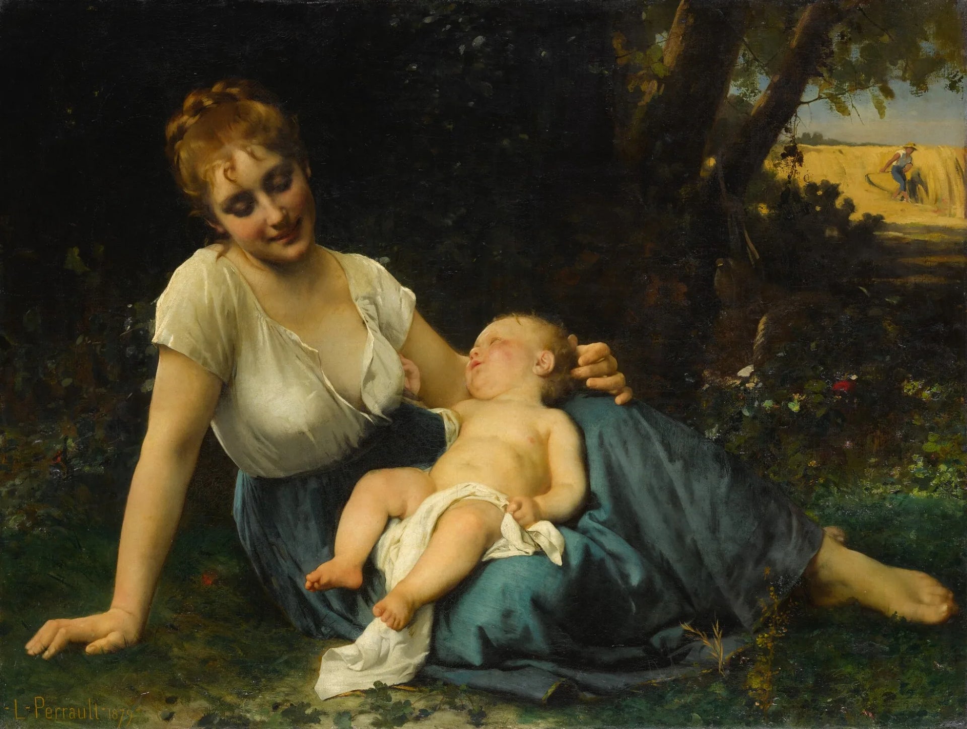 Un repos à l'ombre - Léon Perrault image 1 tableau peint à l’huile sur toile