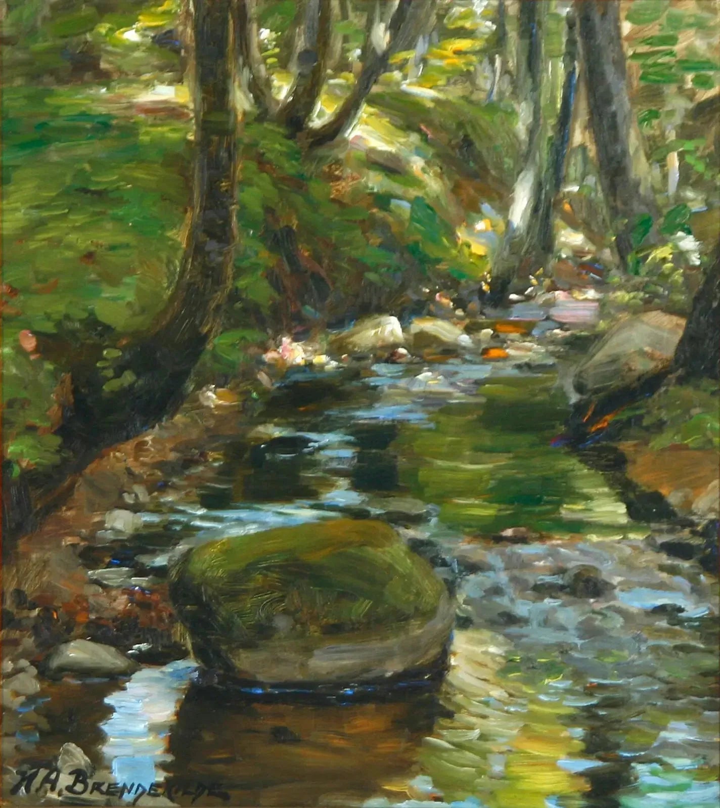 Un ruisseau dans la forêt de Herlufsholm, au Danemark. - H. A. Brendekilde image 1 reproduction d’œuvre d’art à l’huile