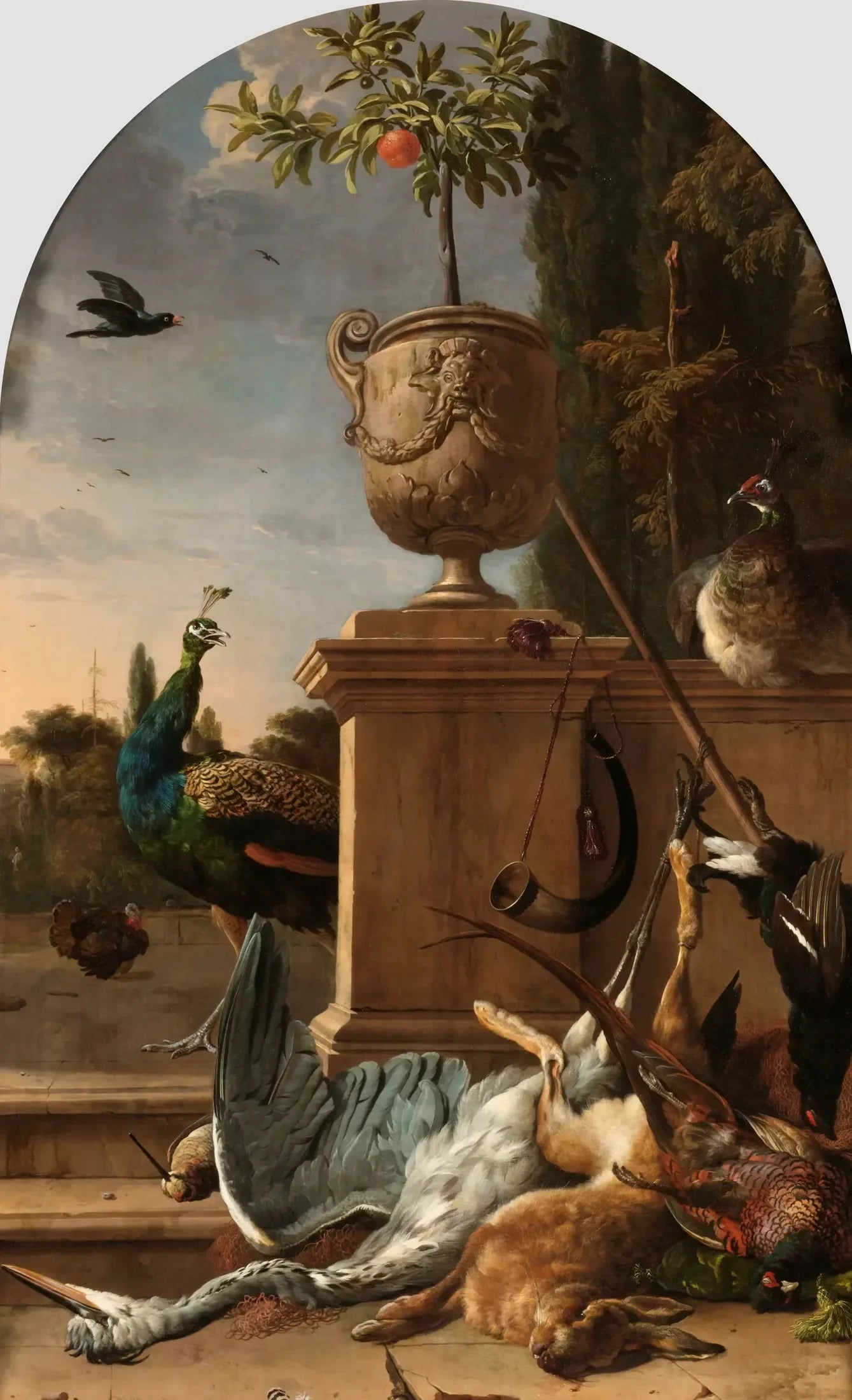 Un sac de chasseur sur une terrasse - Melchior de Hondecoeter image 1 reproduction de peinture à l’huile