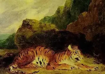 Un tigre près de sa tanière - Eugène Delacroix image 1 reproduction de peinture à l’huile