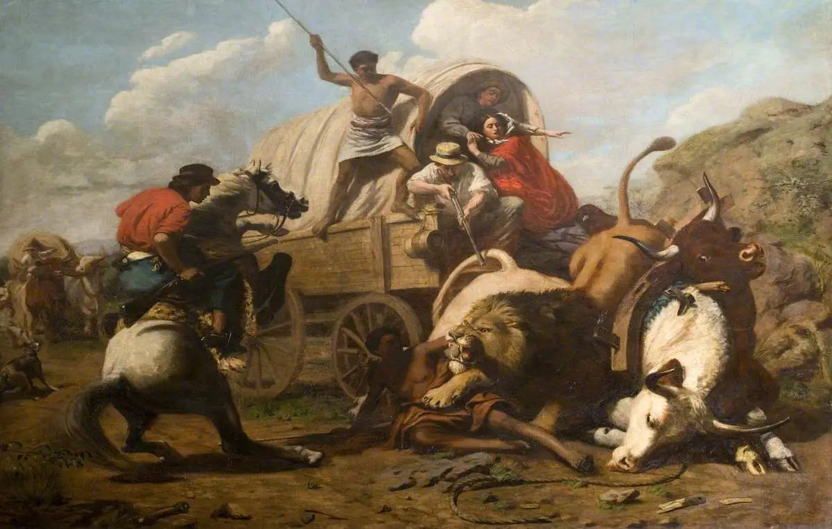 Un train de bœufs attaqué par un lion - Edwin Henry Landseer image 1 copie de tableau peinte à la main