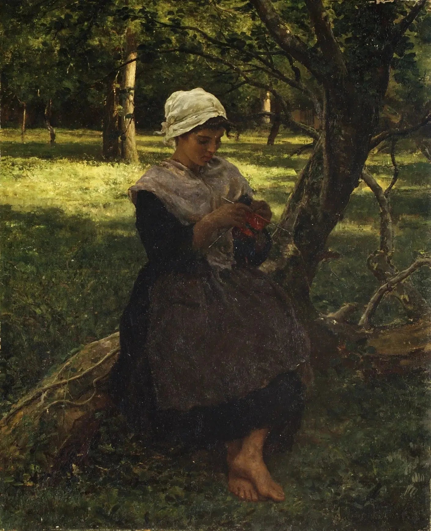 Un tricot paysan - Jules Breton image 1 reproduction de peinture à l’huile