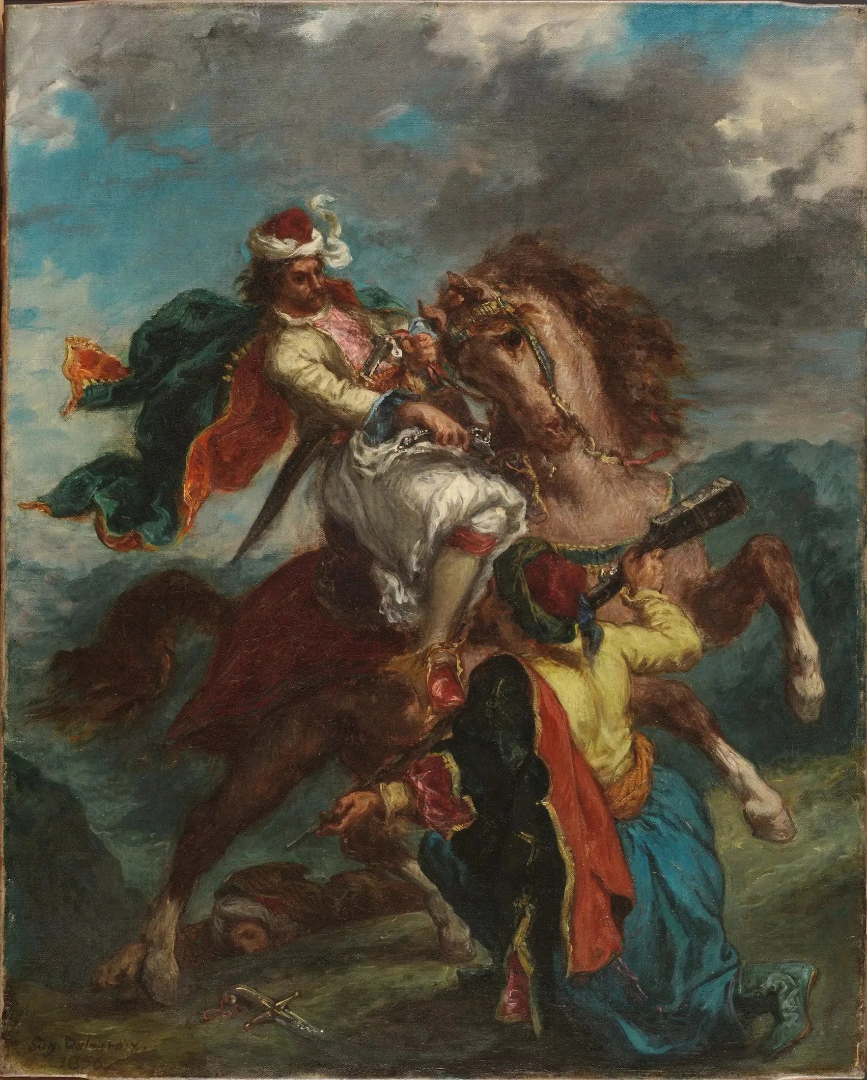 Un Turc se rend à un cavalier grec - Eugène Delacroix image 1 reproduction artisanale de tableau