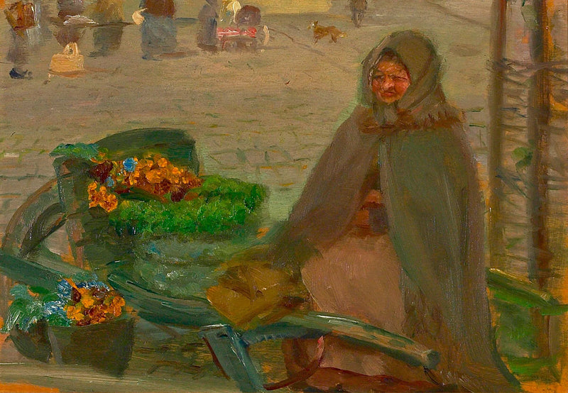 Un vendeur de fleurs avec une brouette. - Anna Ancher