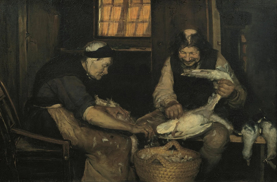 Un vieux couple plumant des goélands. Lars Gaihede et la vieille Lene - Anna Ancher