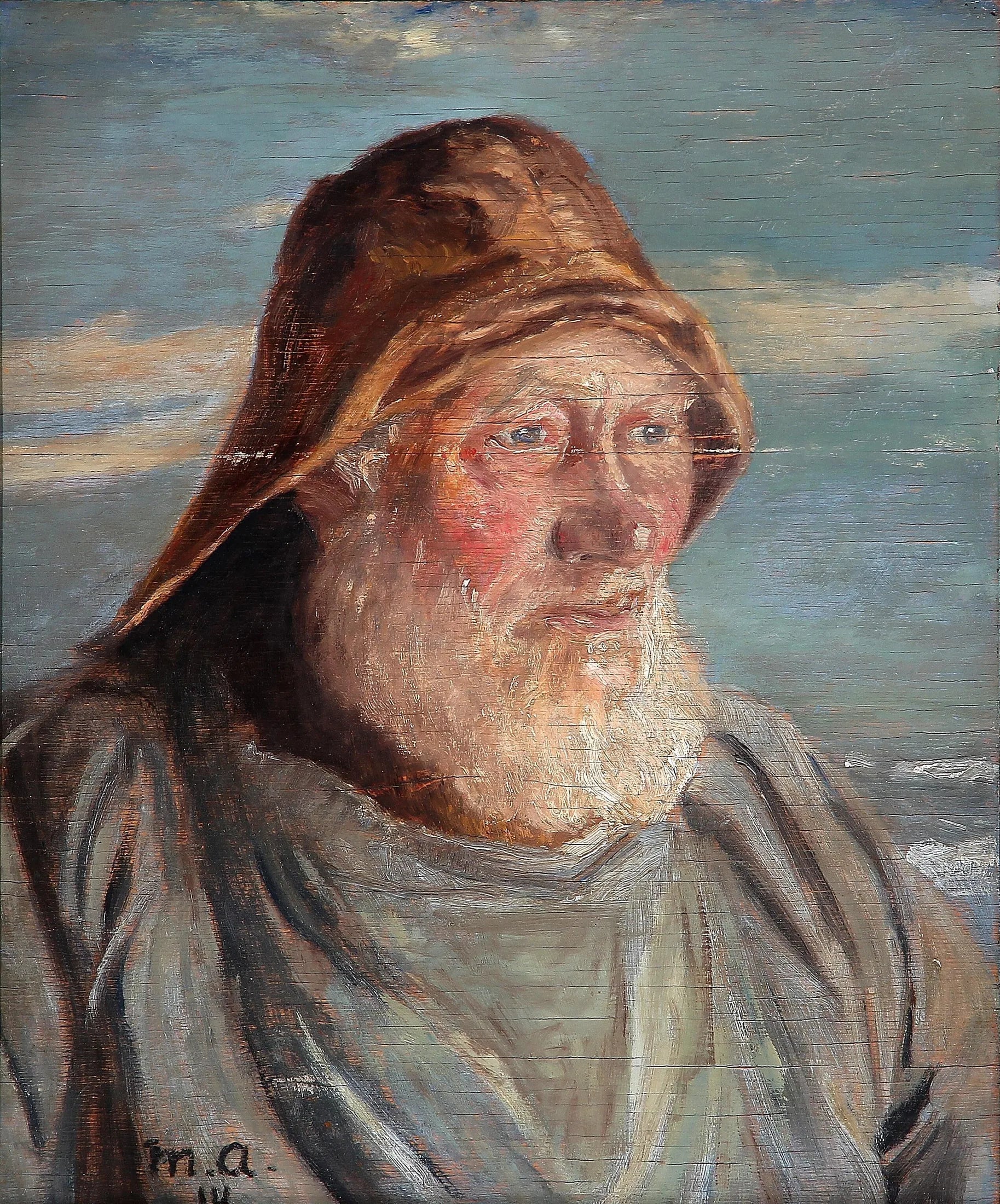 Un vieux pêcheur de Skagen avec un ciré. - Michael Peter Ancher image 1 reproduction d’œuvre d’art à l’huile