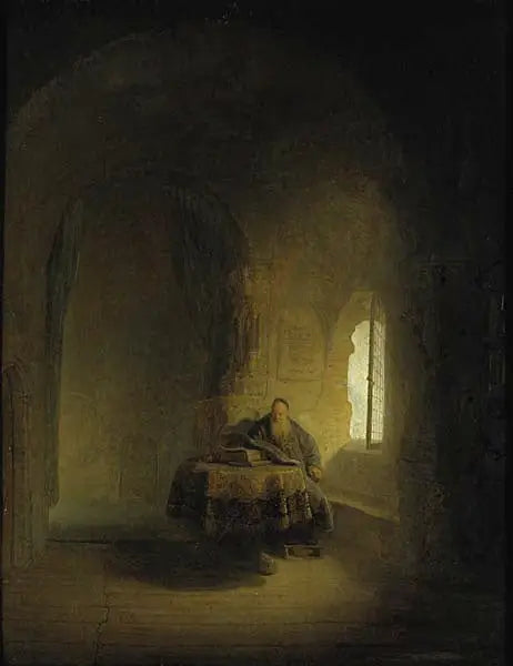 Un vieux savant près d'une fenêtre dans une pièce voûtée - Rembrandt