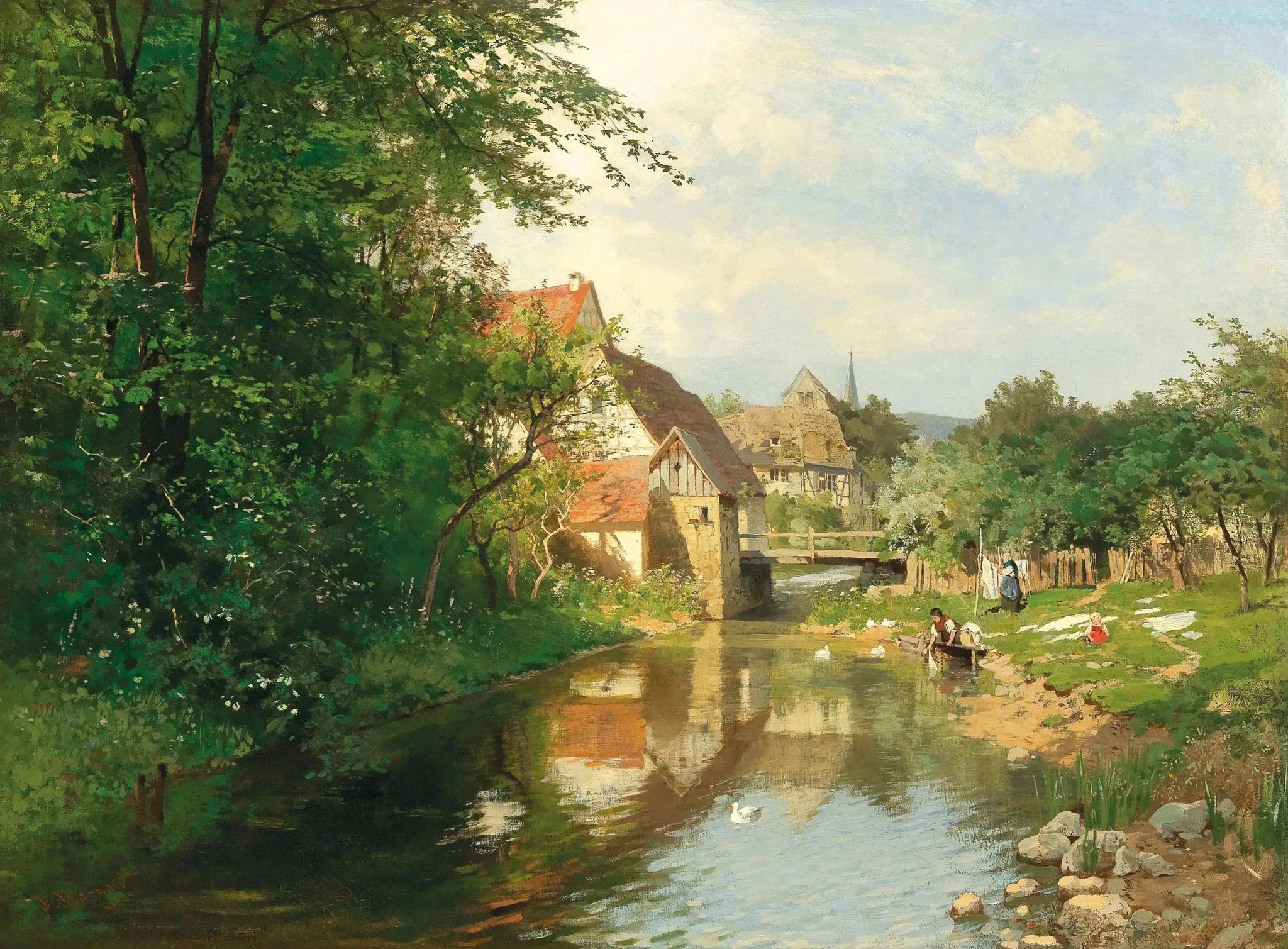 Un village au bord de la rivière - Hugo Darnaut image 1 reproduction réalisée par Alpha Reproduction