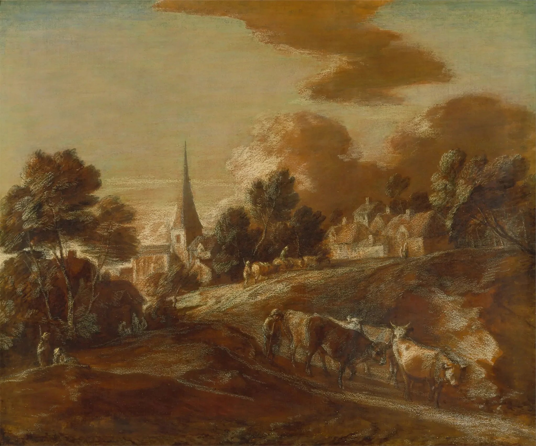 Un village boisé imaginaire avec des bouviers et du bétail - Thomas Gainsborough image 1 reproduction d’œuvre d’art à l’huile