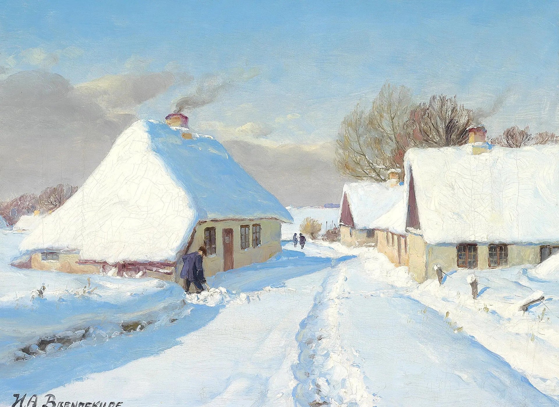 Un village couvert de neige. - H. A. Brendekilde image 1 tableau peint à l’huile sur toile