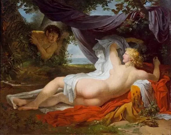 Une Bacchante éveillée par un jeune faune - Charles Meynier image 1 copie de tableau peinte à la main