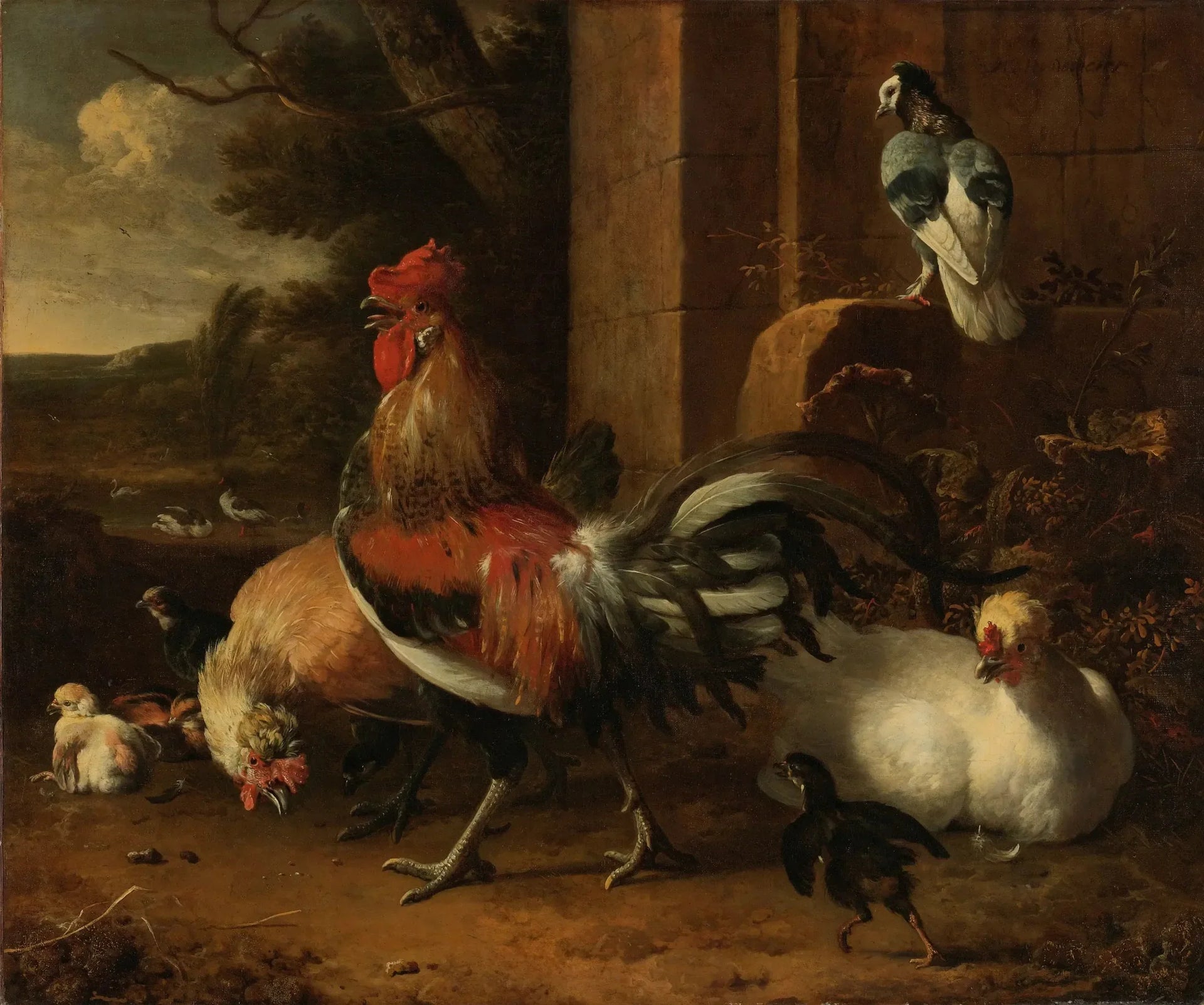 Une basse-cour - Melchior de Hondecoeter image 1 copie de tableau peinte à la main