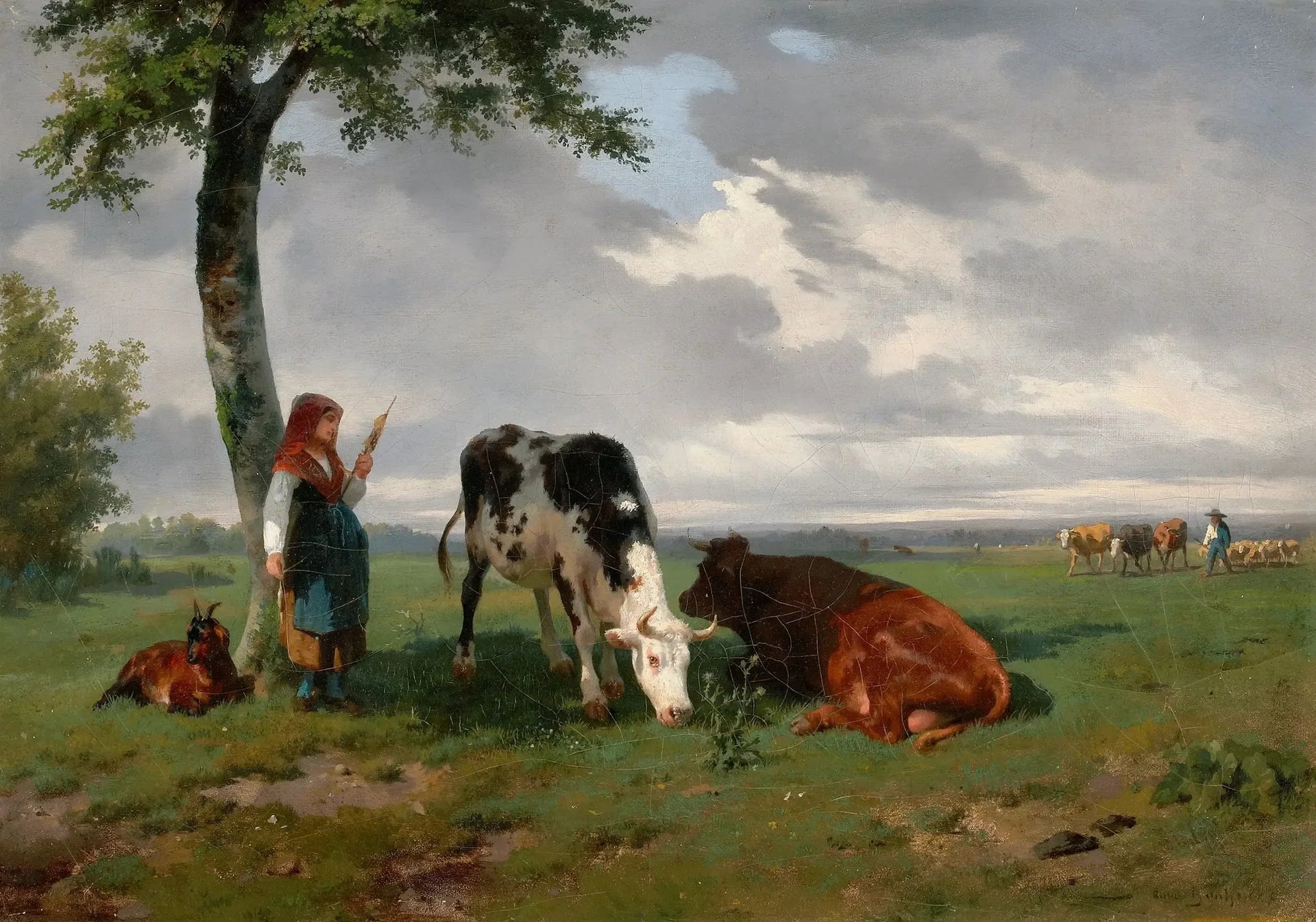 Une bergère avec une chèvre et deux vaches dans un pré - Rosa Bonheur image 1 tableau peint à l’huile sur toile