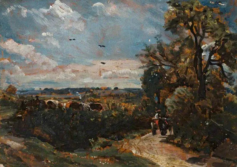 Une charrette sur une ruelle à Flatford - John Constable image 1 copie peinte à la main à l’huile
